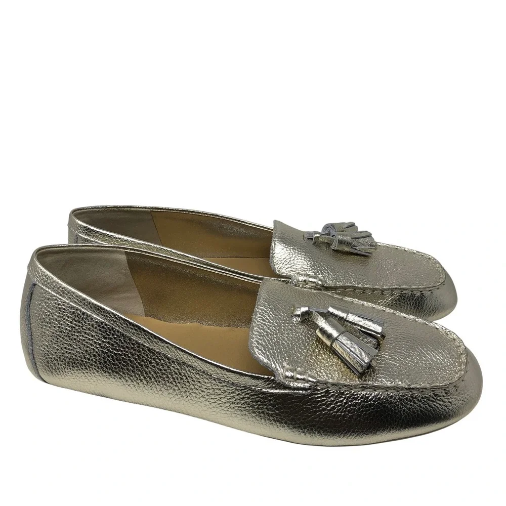 Marc Fisher Loafers Womens 9 Gold MLLAYNEY Metallic Leather Tassel Driving Chic
